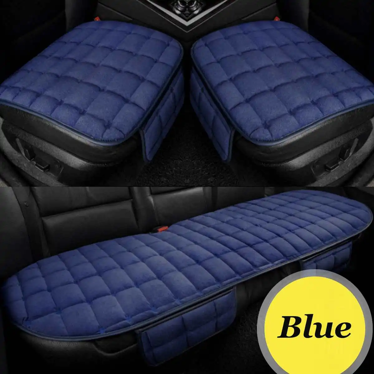 1 Set 3Pcs Blue 3 шт. Универсальный передний задний чехол для сиденья автомобиля грузовика зимняя теплая подушка противоскользящая задняя подушка для стула для автомобиля Автомобильный протектор сиденья - Название цвета: 1 Set 3Pcs Blue