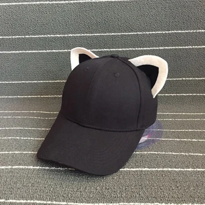 White black ears Новая бейсболка с кошачьими ушками из чистого хлопка, Кепка для конного спорта, Женская милая Кепка topi - Цвет: White black ears