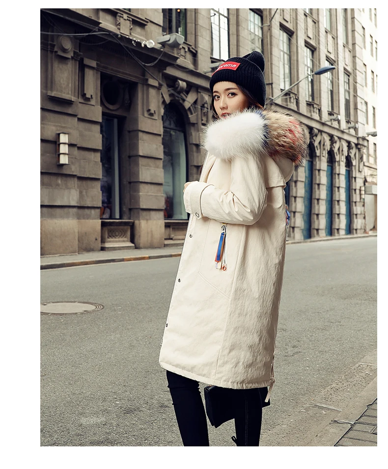 AYUNSUE Winter Down Jacket Woman Hooded Korean Big Racoon Fur Collar Long Coat Female Jackets Wadded Parkas Veste Femme KJ489