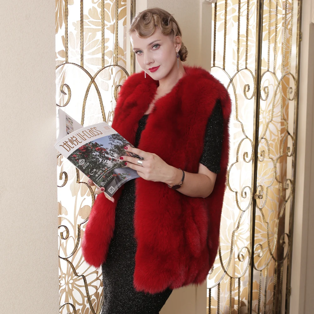 Женский жилет из натурального Лисьего меха теплая безрукавка Осень зима|Шубы и