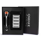 Ручная бритва Qshave с изысканной подарочной коробкой, черного и серебряного цвета, возможно нанесение вашего имени на ручке (1 ручка, 4 лезвия X6)