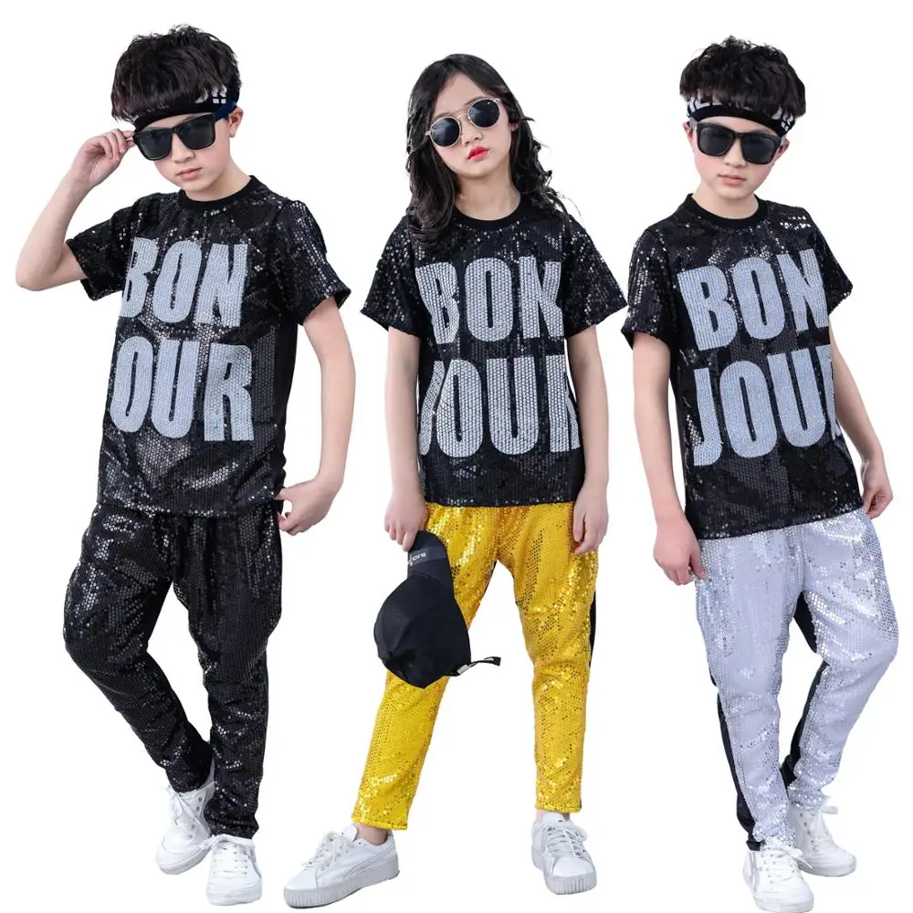 

Girls Boys Sequins Hip Hop Dance Costumes Street Dance Jazz Stage Performance Sets