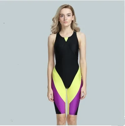 Женский NylonOne Piece дышащий гоночный лоскутный соревновательный профессиональный купальник женский плюс размер купальный костюм Спортивная пляжная одежда - Цвет: Лаванда