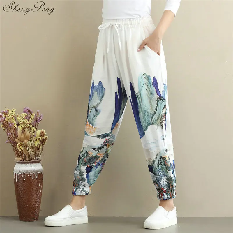 Штаны в китайском стиле кунг фу традиционные льняные штаны женская льняная