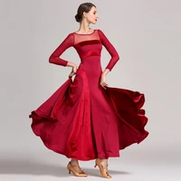 red velvet gauze stitching round neck ballroom dance dress for women modern dance costumes flamenco dress fringe dance wear