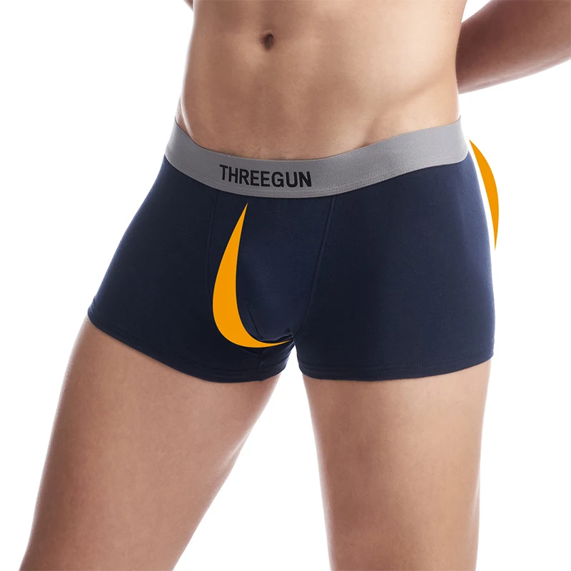 THREEGUN 4шт / Lot Boxer Шорты Сексуальные U Выпуклые нижнее белье Мужчины Хлопок Гей