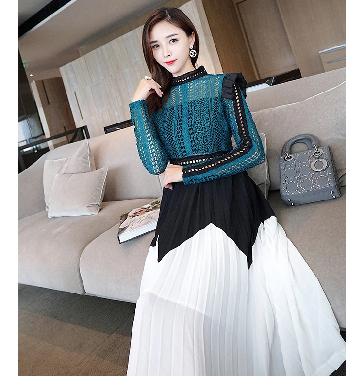 2018 Fashion Women Self Portrait Lace Patchwork Chiffon Long Sleeve Holiday Dress Autumn Brand Design Runway Party Dresses | Женская