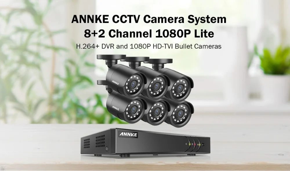 ANNKE 8CH HD 1080P видео безопасности Системы 1080N H.264+ 5in1 DVR с 6X2 Мп TVI цилиндрическая водонепроницаемые внешние Камера комплект домашнего видеонаблюдения