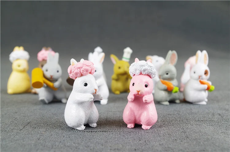 BAIUFOR 6pcs Forest Animals Cartoon Rabbit family Action Figures Fairy Garden Miniatures Terrarium Figurines Children Toys