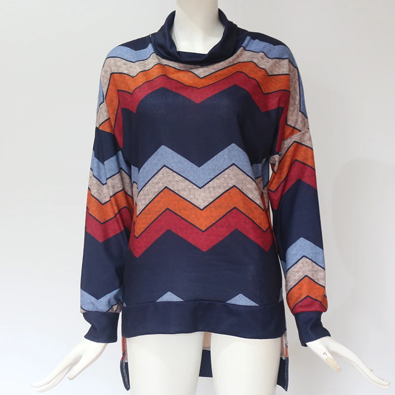 Свитер женский хлопковый с геометрическим принтом высоким воротом и длинным