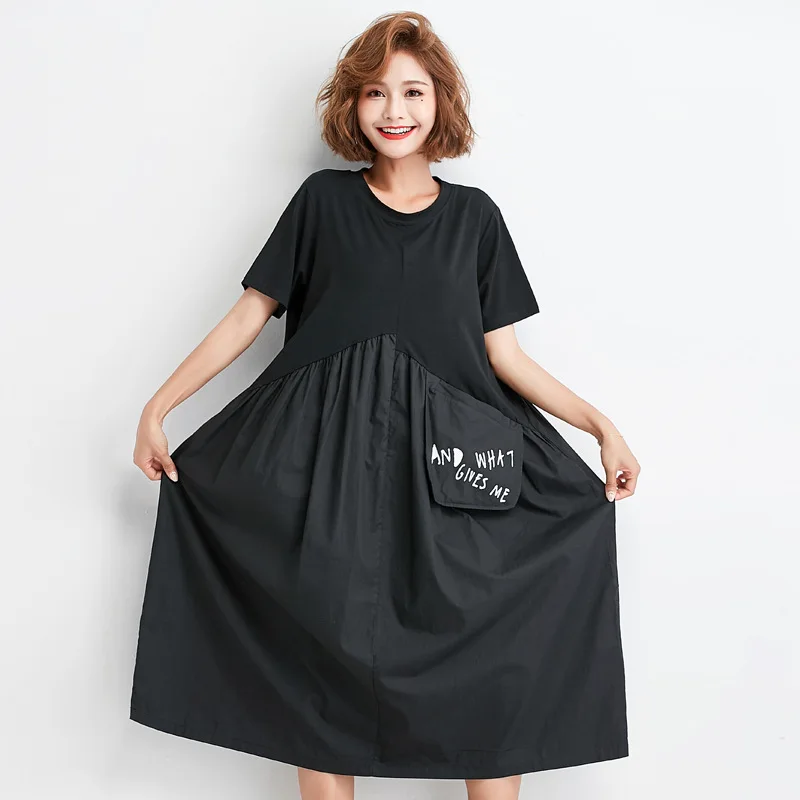 Новинка 2019 года. Свободные модные летние женские платья с круглым вырезом и