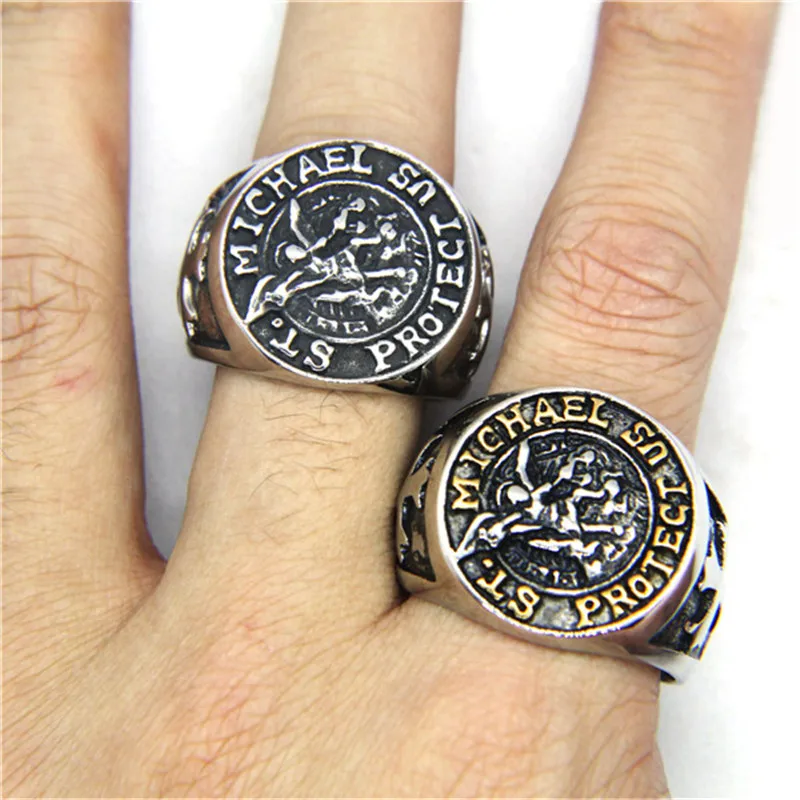 Прямая поставка кольцо из нержавеющей стали 316L с крестом в стиле Св. Михаила