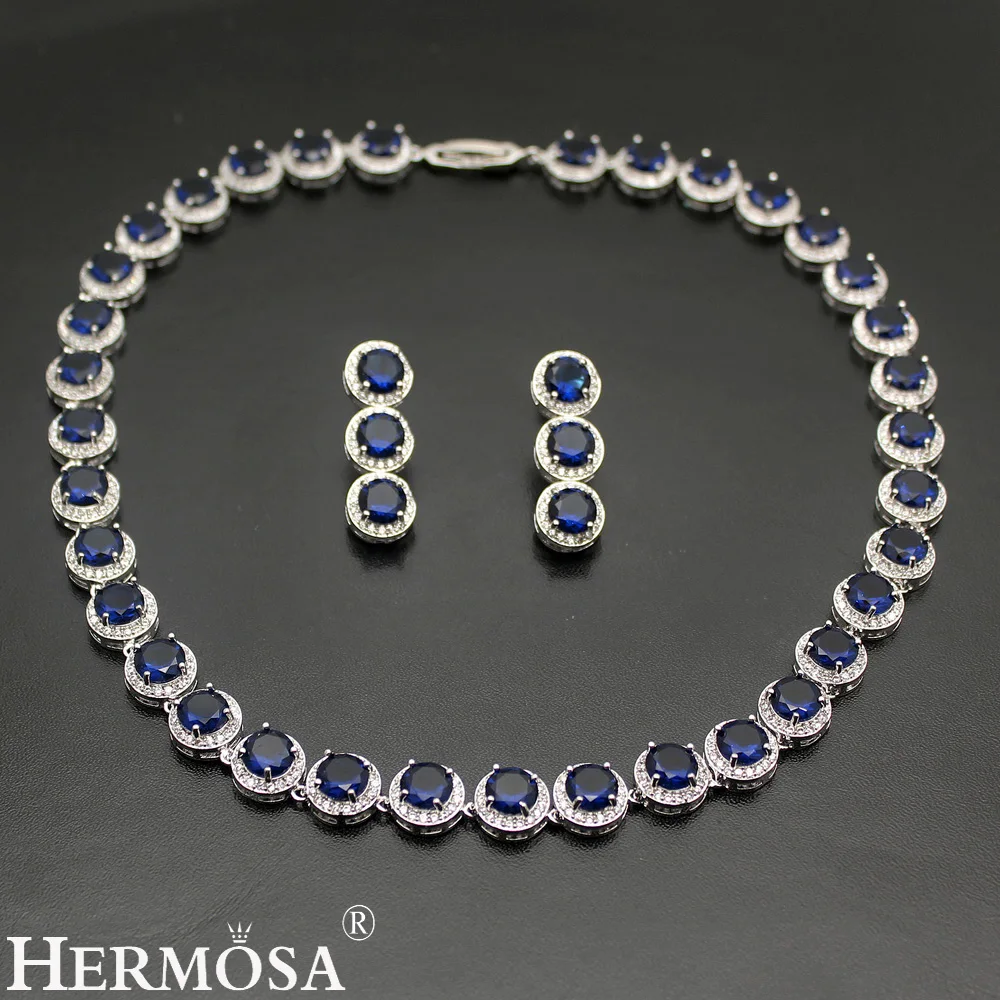 

38% OFF 925 Sterling Silver Color Chose Your Color Women Jewelry Elegant Wedding Crystal Earrings Necklace Sets Free Shipping