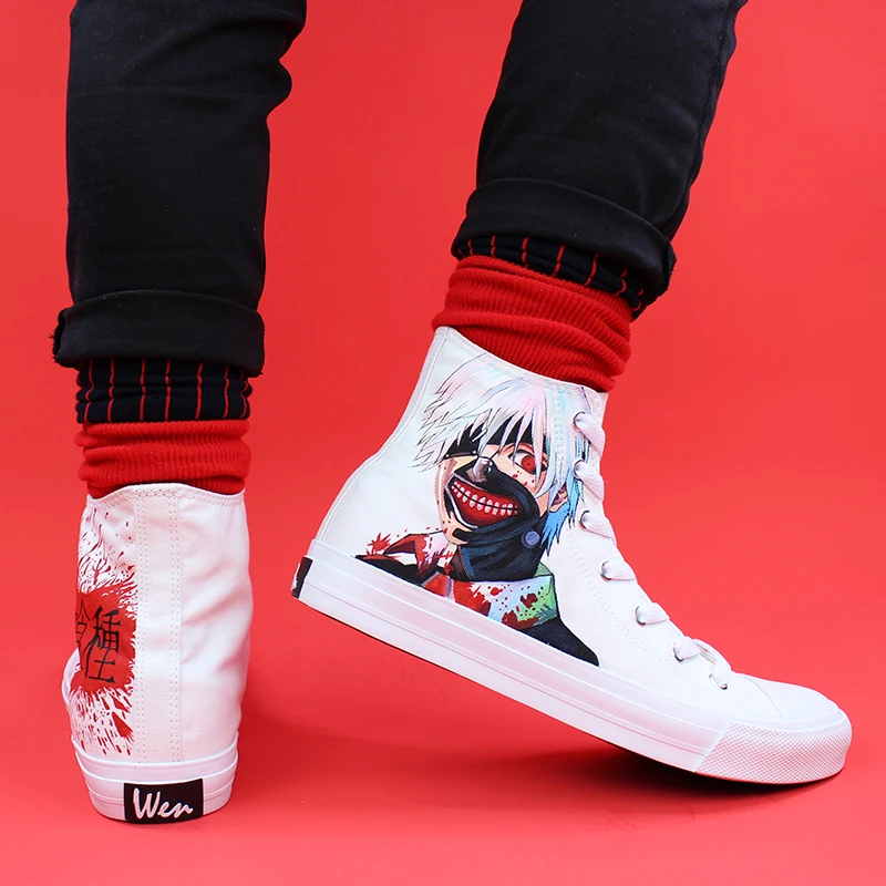 Wen Canvas Hand Painted Custom Shoes Design Tokyo Ghouls Anime High Top White Drawstring Sneakers Mens Womens Flat Espadrilles | Спорт и