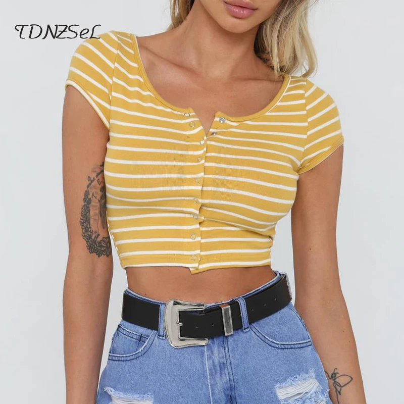 2018 летние женские с круглым вырезом короткий рукав полосатые футболки Топы