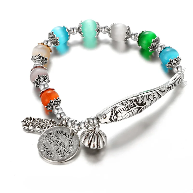 Новые Элегантные цветные камни кошачий глаз бусины подвески серебряного цвета