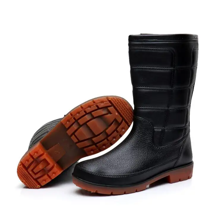 Rouroliu/мужские зимние сапоги на меху Теплые резиновые до середины икры Резиновые