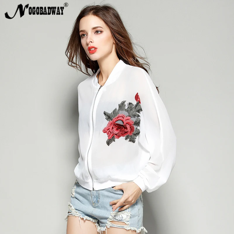 XL 4XL плюс размер шифоновая Цветочная вышивка женские короткие куртки пальто лето