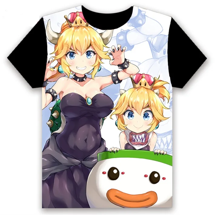Футболка с аниме Boosette Bowsette Bowser, принцесса, принт, сексуальный, косплей, короткий рукав, унисекс, черная футболка, топы, Повседневная летняя одежда