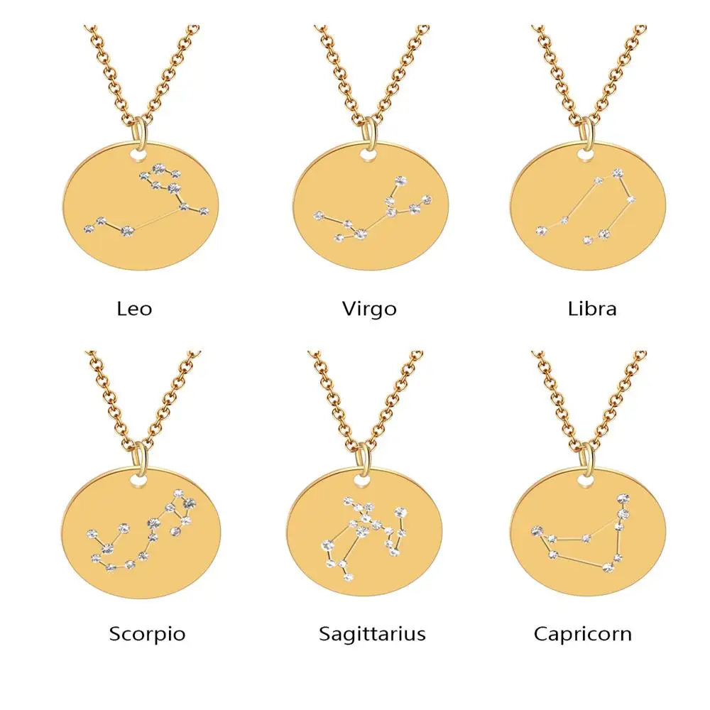1 шт. классические 12 созвездий круглый Хрустальная подвеска золотая цепочка на