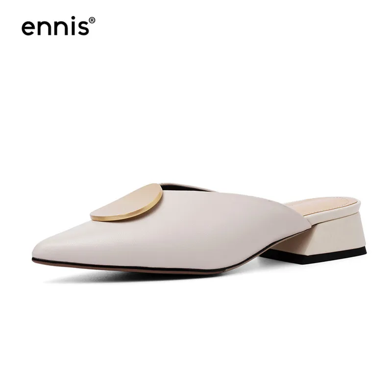 Beige ENNIS/; туфли-лодочки на низком каблуке; Шлепанцы из натуральной кожи; летние туфли без задника; женские туфли-лодочки с острым носком; женская обувь из мягкой овечьей кожи; P934 - Цвет: Beige