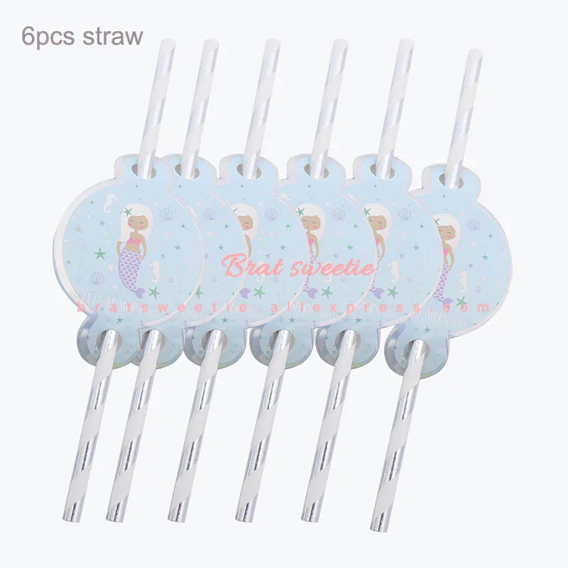 B MMD straw Искра Русалка в виде ракушки бумажные тарелки и стаканы посуда Русалка тема, детский душ одежда для свадьбы, дня рождения украшения свадебные принадлежности - Цвет: B MMD straw
