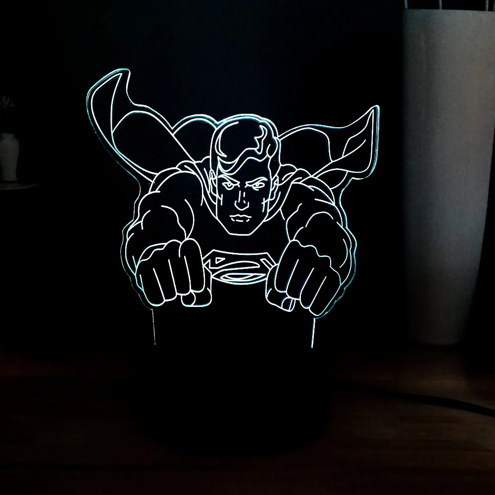 Marvel рисунок крутой Летающий Супермен 3D LED 7 видов цветов Изменение ребенка