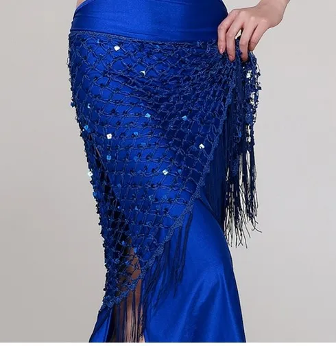 Royal Blue 12 цветов, одежда для занятий танцами живота, аксессуары, тянущаяся Длинная кисточка, треугольный пояс, ручная вязка, танец живота, набедренный шарф с блестками - Цвет: Royal Blue