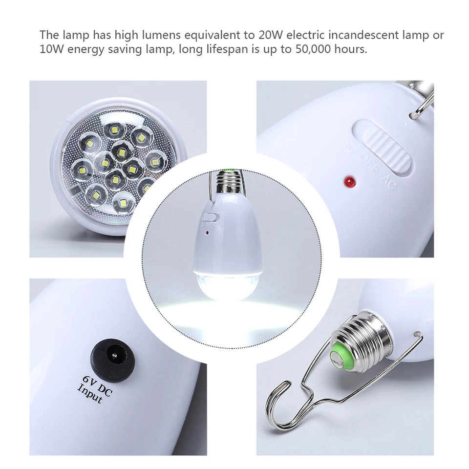 E27 Rechargeable LED Solar lamp 85V-265V Support AC Charging Emergency Bulb Camping Hiking Fishing Outdoor Lightling with Remote | Лампы и
