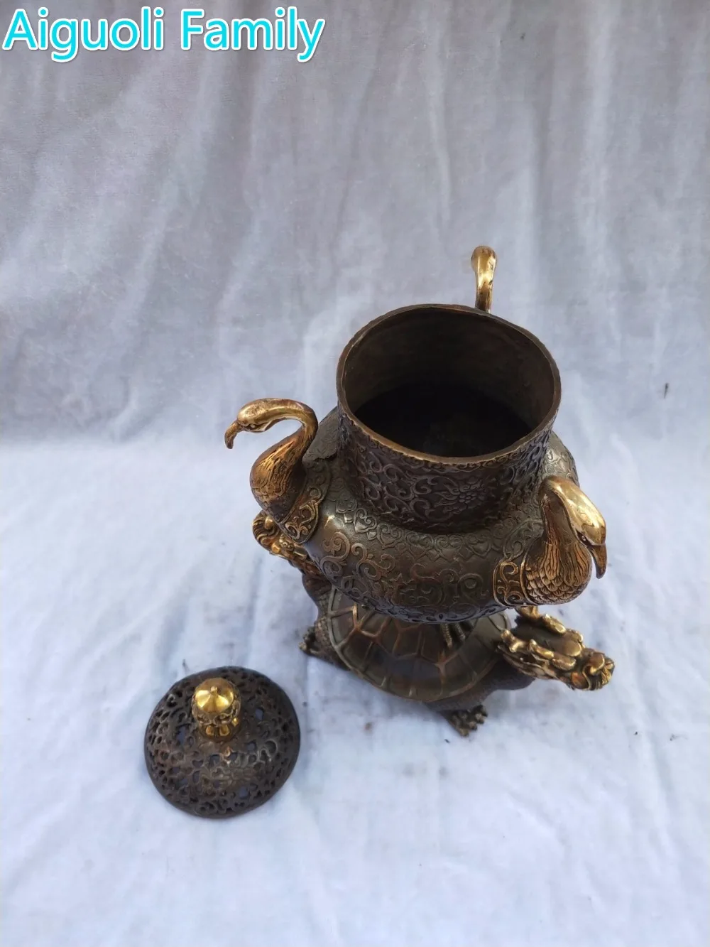 Курильница ручной работы Большая бронзовая позолоченная курильница с 3 кранами |