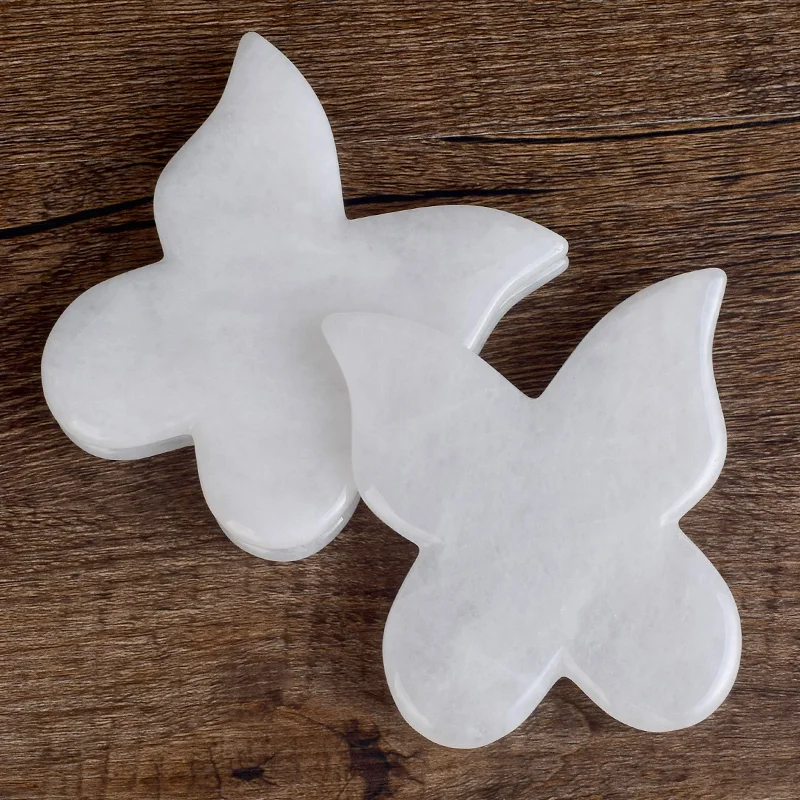 Массажер для лица из белого нефрита 2 шт. натуральный кристалл Бабочка задняя