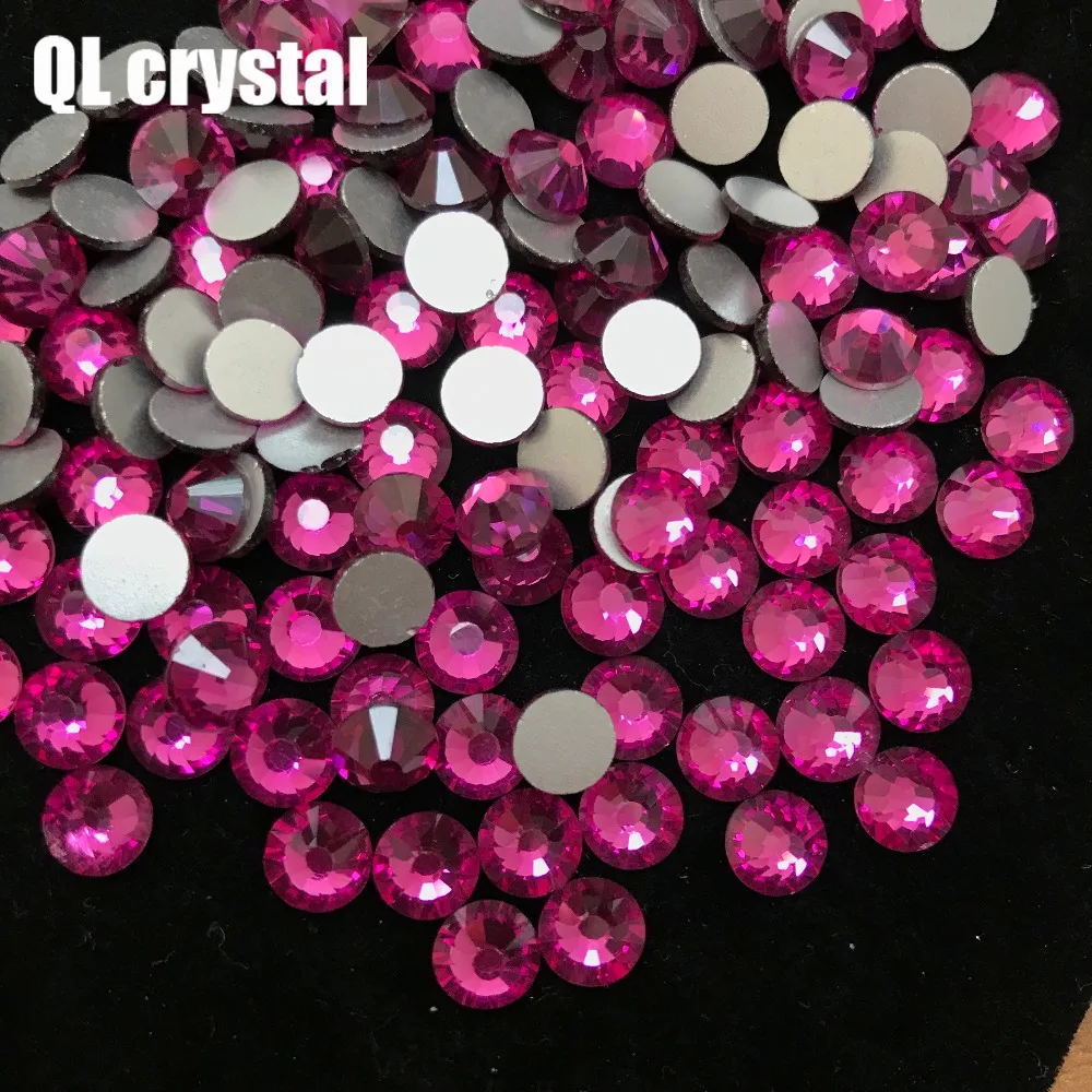 Розово красный клей на блестках с плоской задней стороной стеклянные кристаллы