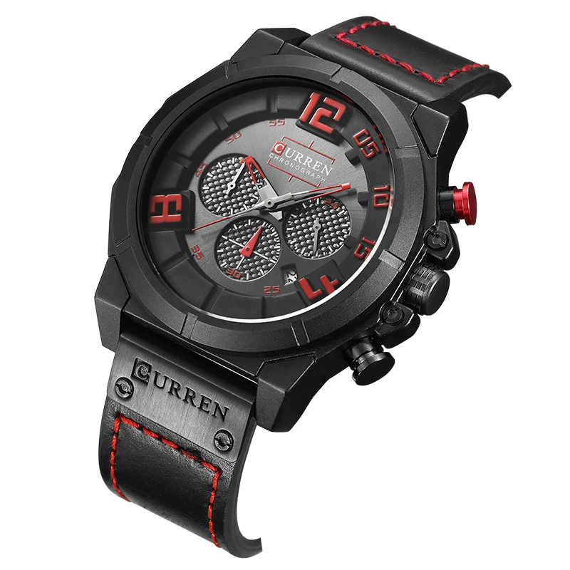 Luxury Brand Curren Chronograph Men Sports Watches Waterproof Quartz Wrist Watch Leather Strap Male Clock relogio masculino | Наручные