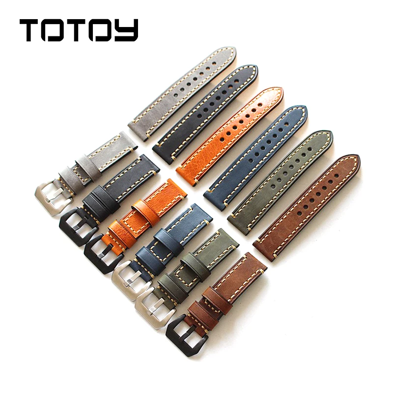 TOTOY итальянские кожаные часы 18 19 20 мм 21 мм 22 мм 23 мм 24 мм 26 мм сшитая вручную кожа для PAM мужской ремень