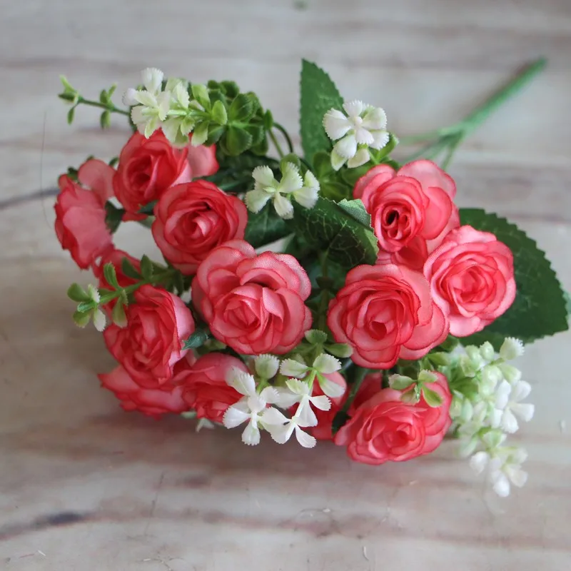 1 Bouquet 15 Buds Artificial Flowers Silk Flower Fall Roses Fake Leaf Wedding Decor Home Christmas Ornament