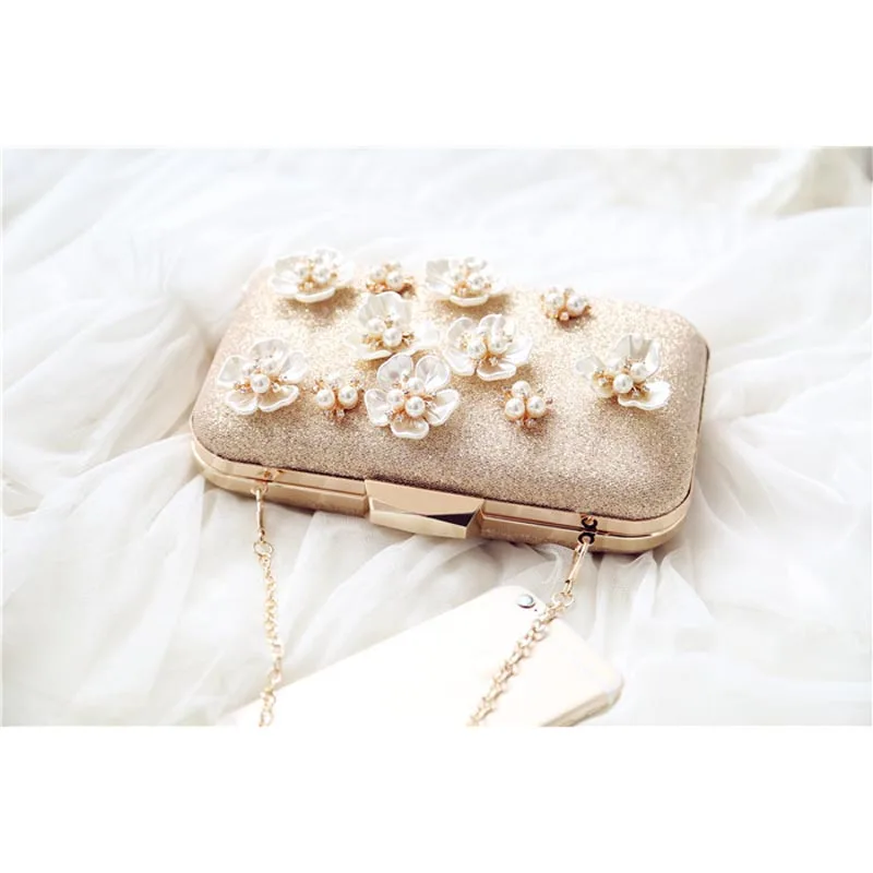 Цветочная вечерняя сумочка в виде жемчужины золотые клатчи на каждый день