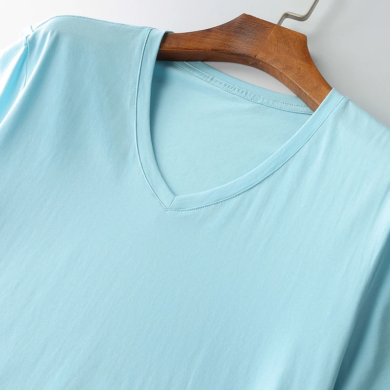 2 шт./лот футболка с v-образным вырезом и короткими рукавами Мужская однотонная