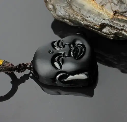 Koraba Fine Jewelry Natural Obsidian Stone Hand Carved Black Buddha Charm Pendant Necklace Free Shipping | Украшения и аксессуары