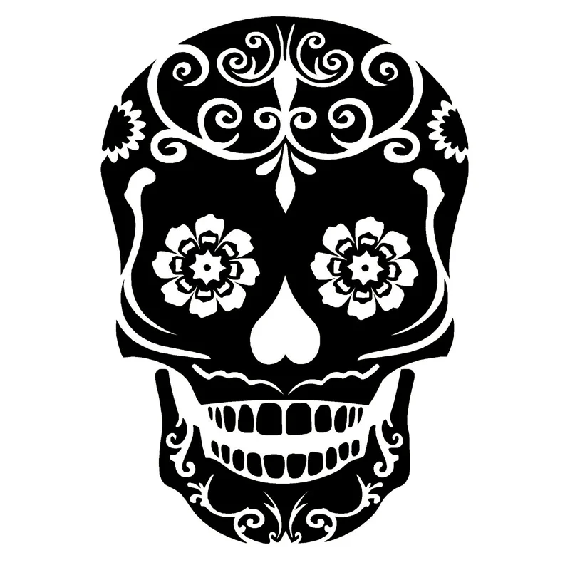 

Стикер на автомобиль, 12,6 см х 18,1 см, стирается в День мертвых, Череп, черный/серебристый, S3-6916