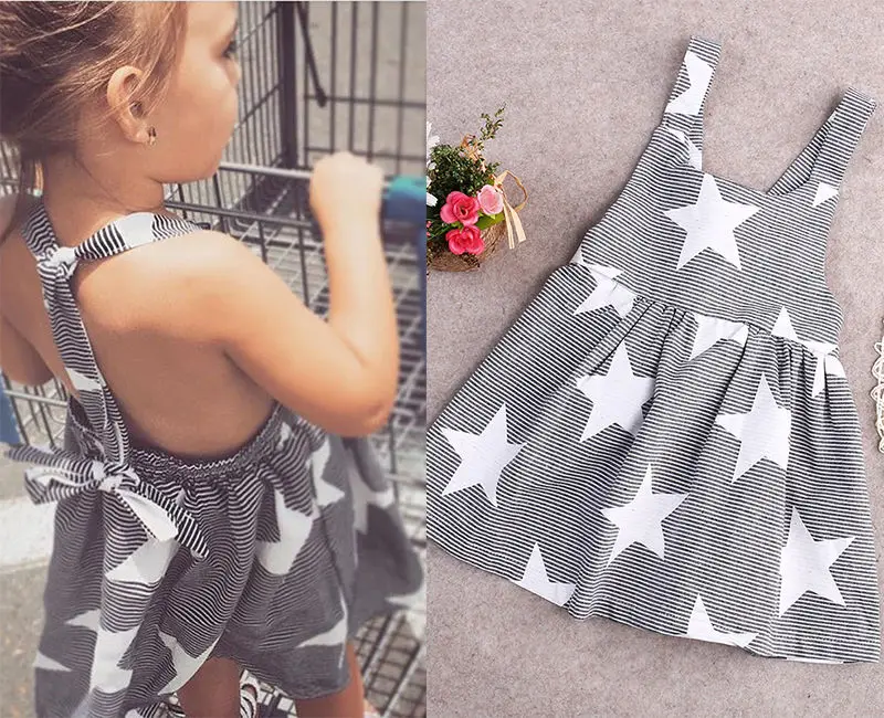 Детские платья из хлопка для девочек милые повседневные пляжные серого цвета с