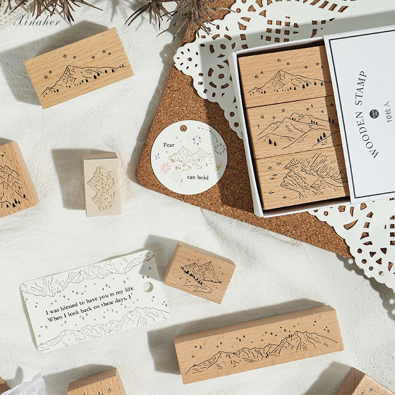 XINAHER 1 набор винтажный штамп в виде гор DIY деревянные и резиновые штампы для