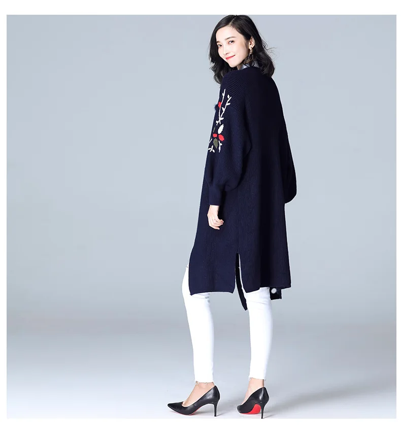 Cakucool Для женщин Цветочные Embroid вязать Открыть стежка с длинным Фонари рукавом