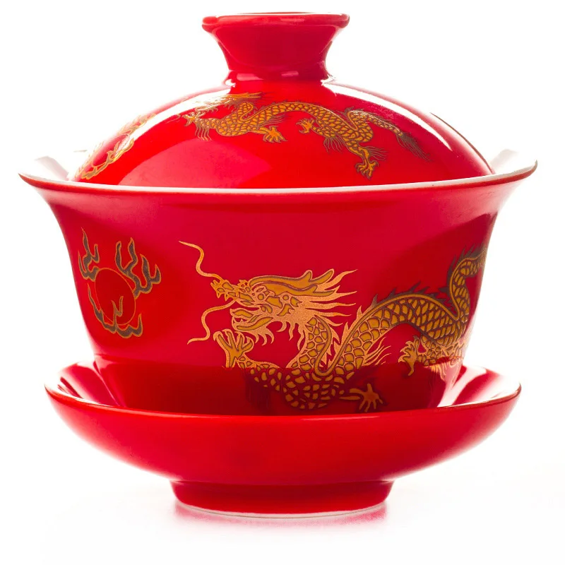 04 Чайный сервиз Gaiwan, ручная роспись, красный дракон, чайный сервиз, чайная чашка кунг-фу, ручная роспись, чайный набор, чайный сервиз gai wan, фарфоровая чашка - Цвет: 04