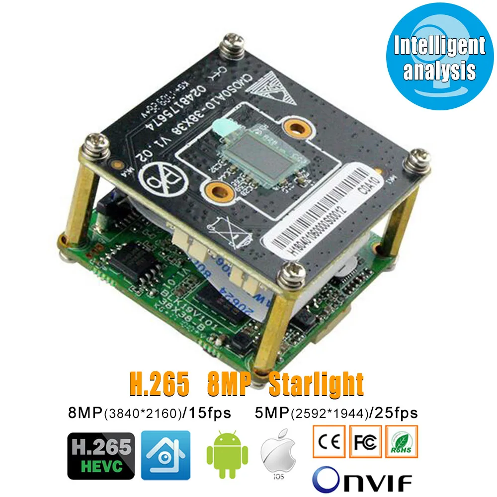 H.265 8MP 4K 3840*2160 пикселей Hi3516A+ OS08A10 1/1. " интеллектуальный анализ IP сетевой камеры плата модуля с объективом ONVIF XMEYE