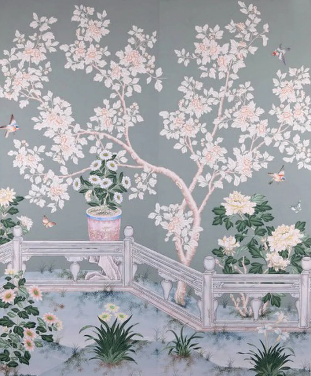 Классический стиль уникальные шелковые обои с ручной росписью цветы птичьими