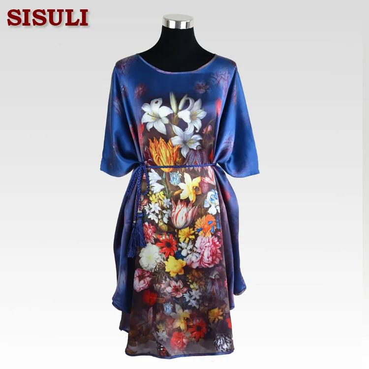 Шелковое пижамное платье 100% женские платья из чистого шелка с цветочным принтом