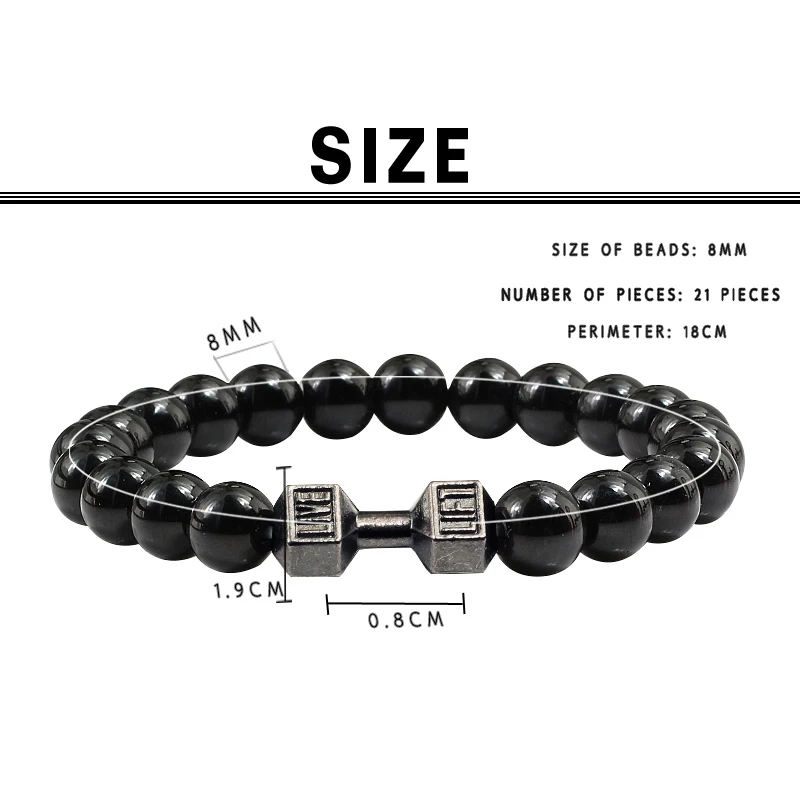 1 шт. модный натуральный камень браслет для мужчин Fit Life Matte Black Stones браслет с гантелей фитнес мотивация тренажерный зал Ювелирные изделия Подарки Femme