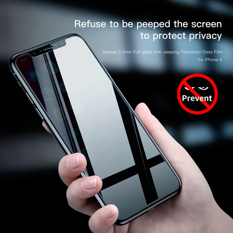 Baseus против подсматривания закаленное Стекло пленка для экрана iPhone X 0,3 мм ультратонкий Анти-шпион закаленное Стекло для iPhone X 10 закаленное Стекло