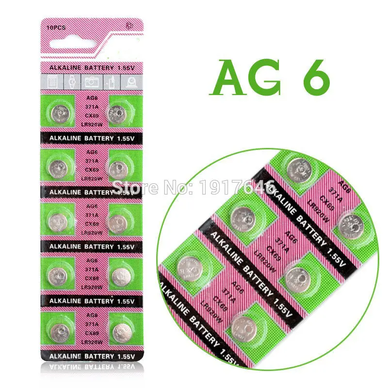 10 шт. AG6 SR920SW 1,5 V 371 D371 605 SR69 Щелочная монетная Кнопка сотового телефона Батарея для мобильного часо-кнопка Батарея