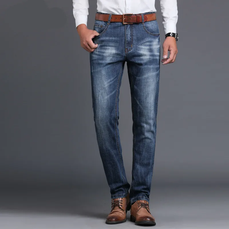 straight leg denim jeans male 2017 new men designer stretch casual regular fit cotton business trousers pants vaqueros hombre 40 | Мужская